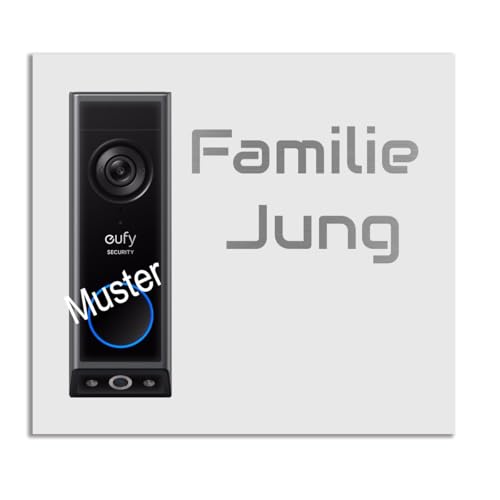 Jung Edelstahl Design Türschild für Eufy E340 aus V2A Edelstahl - Klingelschild 18x20 cm oder 22x10 cm Haustürschild mit Namen personalisierbar (Weiß, 18x20 cm) von Jung Edelstahl Design