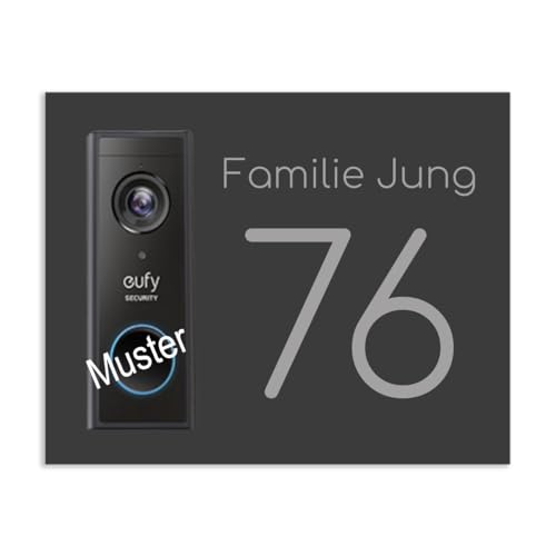 Jung Edelstahl Design Türschild für Eufy S220 oder S220 Add-on Unit aus V2A Edelstahl - Klingelschild 16x20 cm oder 22x10 cm Haustürschild mit Namen personalisierbar (Anthrazit RAL 7016, 16x20 cm) von Jung Edelstahl Design