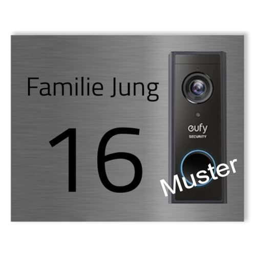 Jung Edelstahl Design Türschild für Eufy S220 oder S220 Add-on Unit aus V2A Edelstahl - Klingelschild 16x20 cm oder 22x10 cm Haustürschild mit Namen personalisierbar (Edelstahl, 16x20 cm) von Jung Edelstahl Design