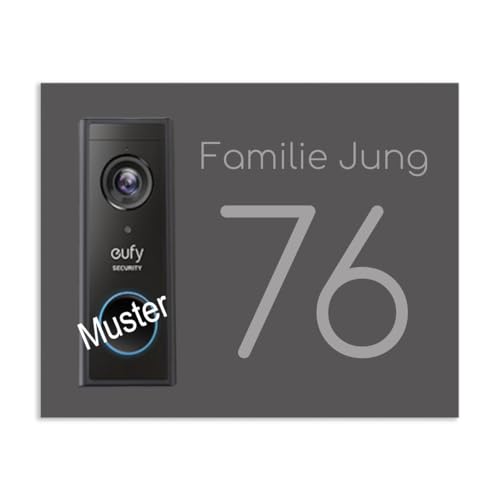 Jung Edelstahl Design Türschild für Eufy S220 oder S220 Add-on Unit aus V2A Edelstahl - Klingelschild 16x20 cm oder 22x10 cm Haustürschild mit Namen personalisierbar (Eisenglimmer db 703, 16x20 cm) von Jung Edelstahl Design