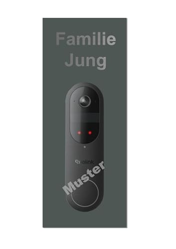 Jung Edelstahl Design Türschild für Reolink Video Doorbell (Battery) aus V2A Edelstahl - Klingelschild 20x20 cm Haustürschild mit Namen individuell personalisierbar (Basaltgrau RAL 7012, 10 x 25 cm) von Jung Edelstahl Design