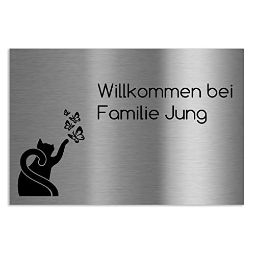 Jung Edelstahl Design Türschild verschiedene Größen und Motive personalisierbar. Briefkastenschild V2a Edelstahl selbstklebend (120X 80 mm) von Jung Edelstahl Design