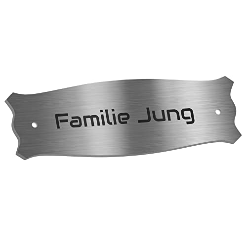 Jung Edelstahl Design Türschild verschiedene Größen und Motive personalisierbar. Briefkastenschild V2a Edelstahl selbstklebend (geschwungen 120x40 mm) von Jung Edelstahl Design