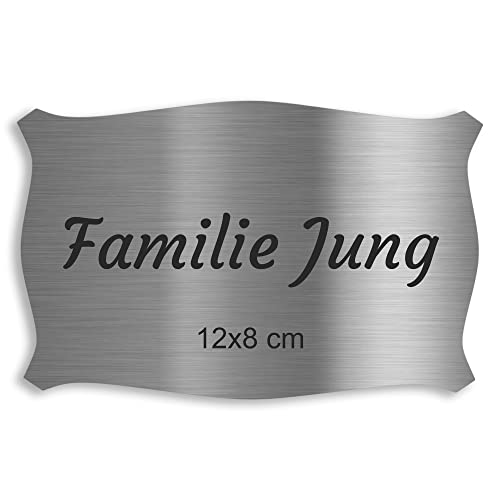 Jung Edelstahl Design Türschild verschiedene Größen und Motive personalisierbar. Briefkastenschild V2a Edelstahl selbstklebend (geschwungen 120x80 mm) von Jung Edelstahl Design