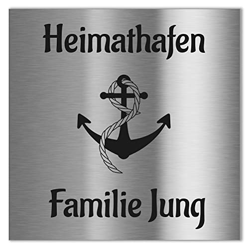Jung Edelstahl Design Türschild verschiedene Größen und Motive personalisierbar. Briefkastenschild V2a Edelstahl selbstklebend oder mit Bohrlöchern (10 X 10 cm) von Jung Edelstahl Design