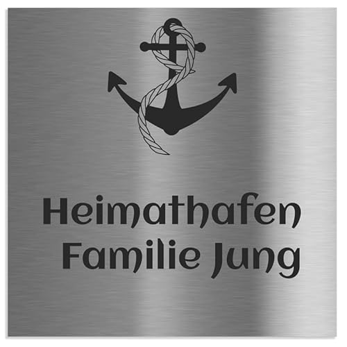 Jung Edelstahl Design Türschilder - Namensschilder V2A Edelstahl - incl. Gravur - Hinweisschilder Oberfläche geschliffen/anthrazit oder weiß wählbar (Edelstahl, 200x200 mm) von Jung Edelstahl Design