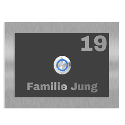 Jung-Edelstahl-Design V2A Edelstahl Türklingel Boston 12 anthrazit pulverbeschichtet. Klingelschild mit Gravur 17x12 cm. Led Klingeltaster. Klingelplatte Aufputz oder Unterputzmontage. von Jung Edelstahl Design
