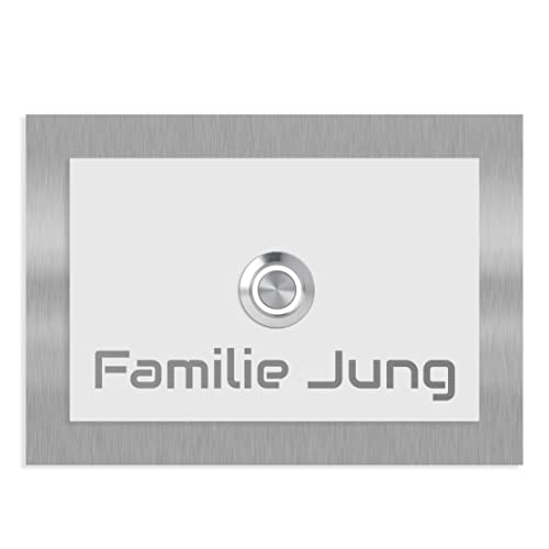 Jung-Edelstahl-Design V2A Edelstahl Türklingel Boston 13 weiss pulverbeschichtet. Klingelschild mit Gravur 17x12 cm. Led Klingeltaster. Klingelplatte Aufputz oder Unterputzmontage. von Jung Edelstahl Design
