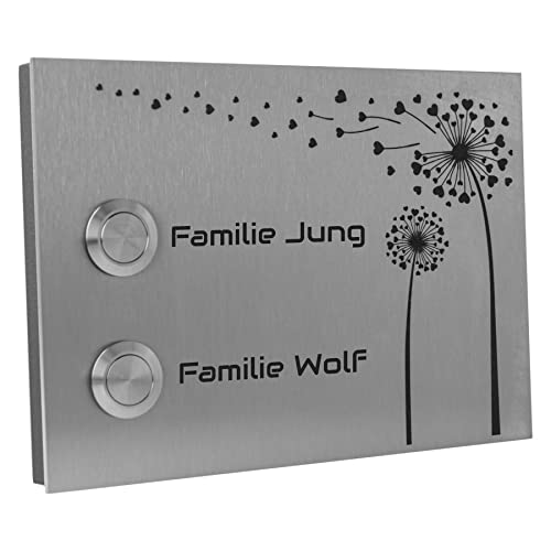 Jung Edelstahl Design Zweifamilienhaus Aufputz Türklingel Bonn Motiv Pusteblume Klingelschild 17x12 cm Klingel Mehrfamilienhaus von Jung Edelstahl Design