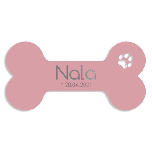 Jung Edelstahl Design personalisiertes Hundeknochen-Schild aus V2a Edelstahl | Hundeschild mit Namen | Unikat für Hundeliebhaber (Rosa) von Jung Edelstahl Design