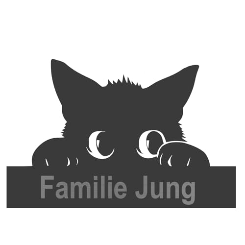 Jung Edelstahl Design personalisiertes Katzen-Schild aus V2a Edelstahl | Katzenschild mit Namen | Unikat für Katzenliebhaber | Geschenk (Anthrazit, 10 cm) von Jung Edelstahl Design
