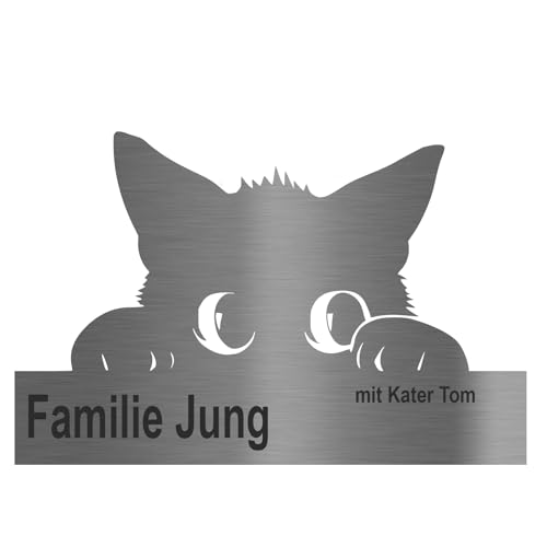 Jung Edelstahl Design personalisiertes Katzen-Schild aus V2a Edelstahl | Katzenschild mit Namen | Unikat für Katzenliebhaber | Geschenk (Edelstahl, 10 cm) von Jung Edelstahl Design
