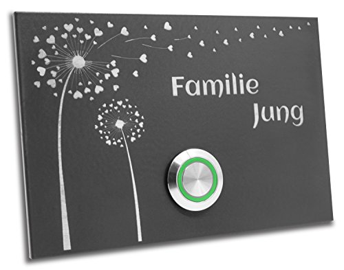 Edelstahl Klingelplatte London 008 Anthrazit Pulverbeschichtet mit Motiv Blume 120 X 80 X 3 mm V2A Edelstahl Gravur LED Taster (grün) Edelstahlklingel Haustürklingel Klingel Türklingel Klingelschild von Jung Edelstahl Design