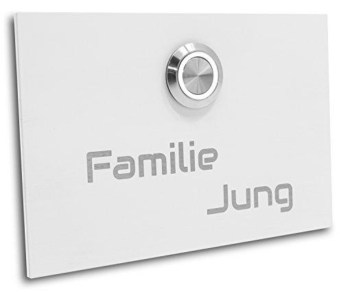 Jung-Edelstahl-Design Klingelplatte London 003 Größe 120 X 80 X 3 mm weiß RAL 9016 Pulverbeschichtet Gravur unten LED Taster (weiß) Edelstahlklingel Haustürklingel Klingel Türklingel von Jung Edelstahl Design