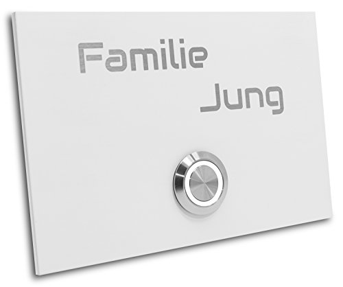 Jung-Edelstahl-Design Türklingel London 4 Größe 120 X 80 X 3 mm weiß pulverbeschichtet Klingel mit Gravur LED Taster (weiß) von Jung Edelstahl Design