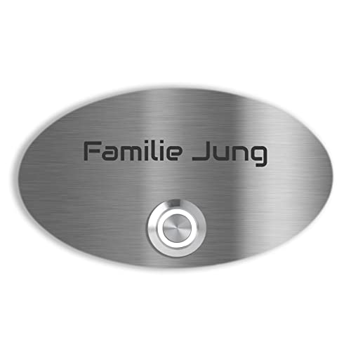 Jung Edelstahl Design Edelstahl Türklingel Rom Haustürklingel mit Gravur 14x8 cm Klingelschild oval mit LED Taster (Weiß) Klingelplatte individuell personalisierbar von Jung Edelstahl Design