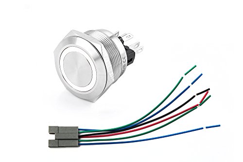 LED Taster mit Lötkontakten oder mit Anschlussstecker Bohrung 22 mm Durchmesser LED Farbe weiß (mit Stecker) von Jung Edelstahl Design