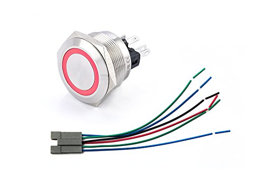 LED Taster mit Lötkontakten oder mit Anschlusstecker Bohrung 22 mm Durchmesser LED Farbe rot (Mit Stecker) von Jung Edelstahl Design