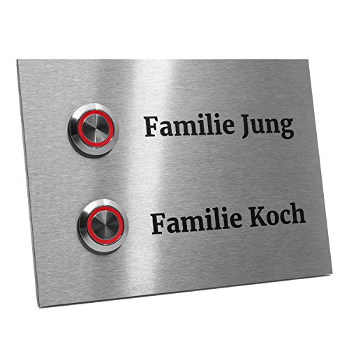 Zweifamilienhaus Klingelplatte Frankfurt 140 x 100 X 3mm V2A Edelstal kostenlose Lasergravur (LED rot) von Jung Edelstahl Design
