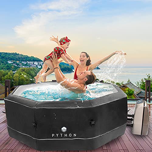 JUNG NETSPA Python Whirlpool aufblasbar achteck, Kroko-Optik, 5 Personen SPA Selbstaufblasend, Pool Outdoor & Indoor beheizt, Ø 185cm, 130 Luftdüsen von JUNG