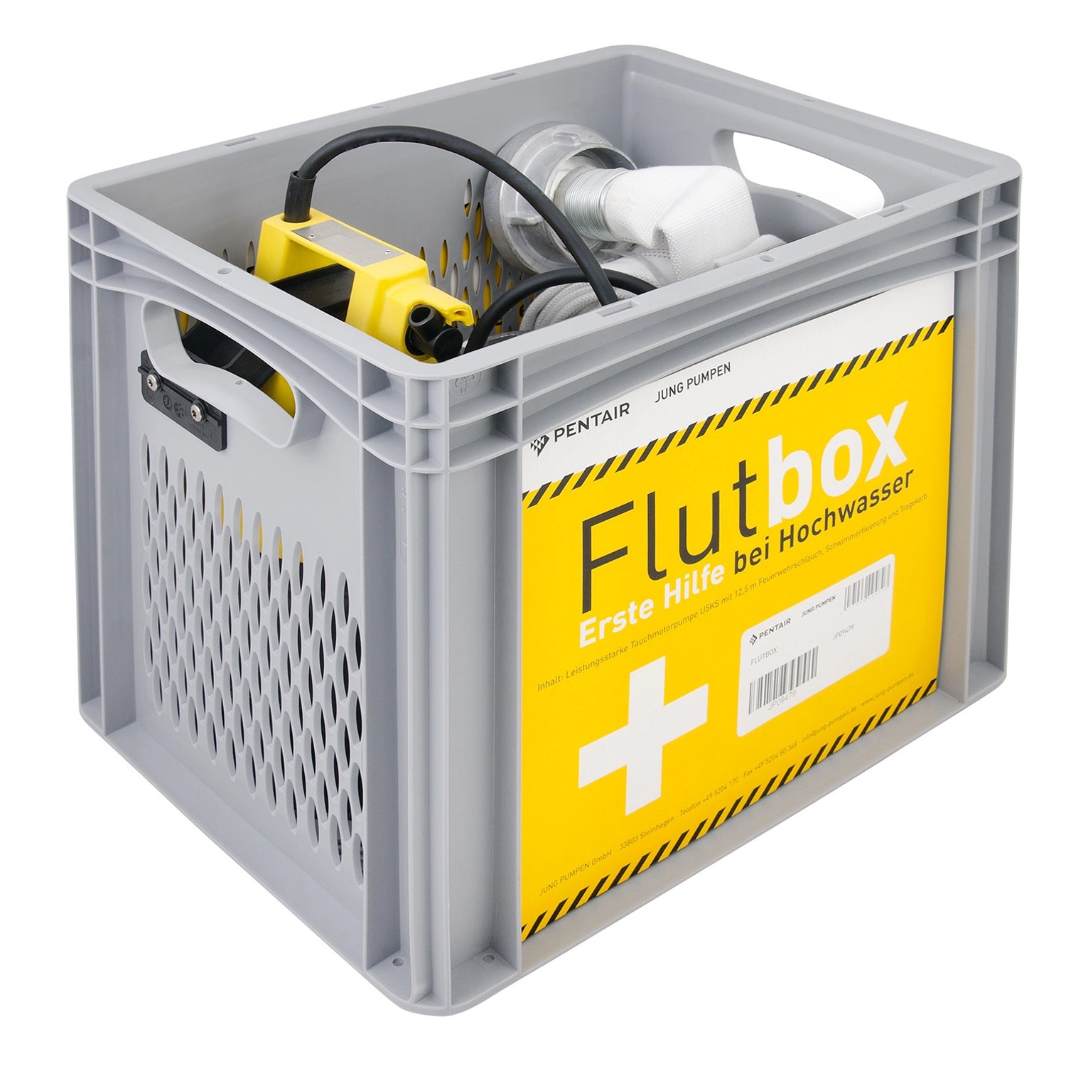 Jung Flutbox U 5KS mit 12,5m Feuerwehrschlauch und Tragekorb von Jung