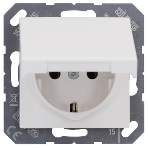 JUNG A1520KLWW SCHUKO® Steckdose mit Klappdeckel Alpinweiß Serie A von JUNG