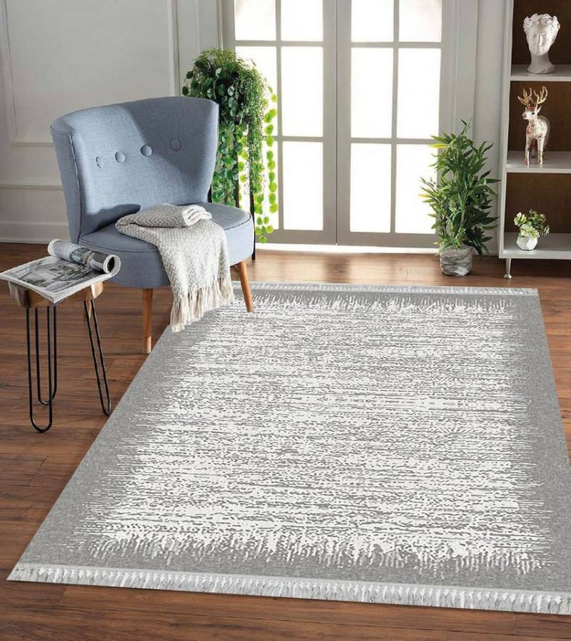 Jungengel Textilien Teppich Jungengel Textilien Teppich Ice Frame Design Waschbar Flach Grau von Jungengel Textilien
