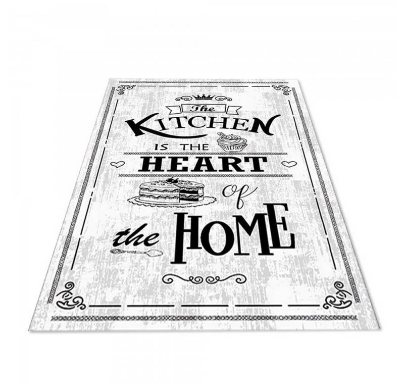 Jungengel Textilien Teppich Jungengel Textilien Waschbarer Teppich Kitchen Heart Weiß Schwarz von Jungengel Textilien