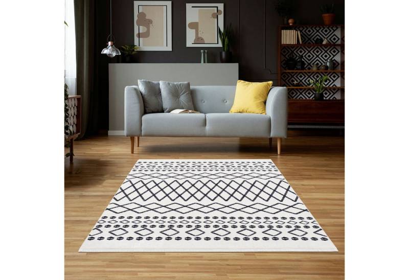 Jungengel Textilien Teppich Modern Wohnzimmer Indigo Weiß Schwarz Läufer Teppich 6mm von Jungengel Textilien
