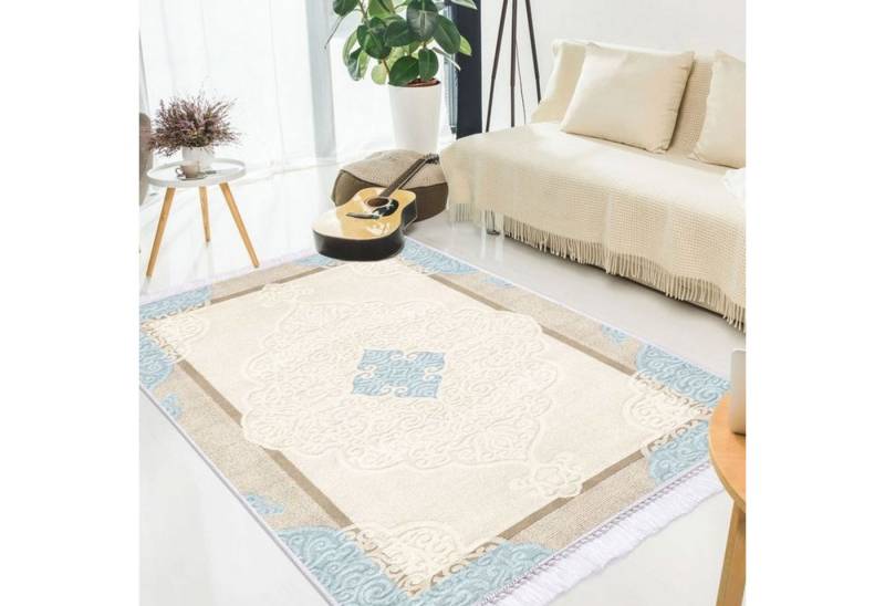 Jungengel Textilien Teppich Orient Türkis 120x160cm Waschbar 30°C Läufer Teppichläufer 8mm von Jungengel Textilien