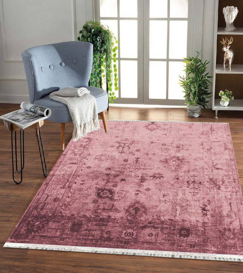 Jungengel Textilien Teppich Rosarot Läufer dünner flacher Teppich 6mm Teppichläufer Waschbar von Jungengel Textilien