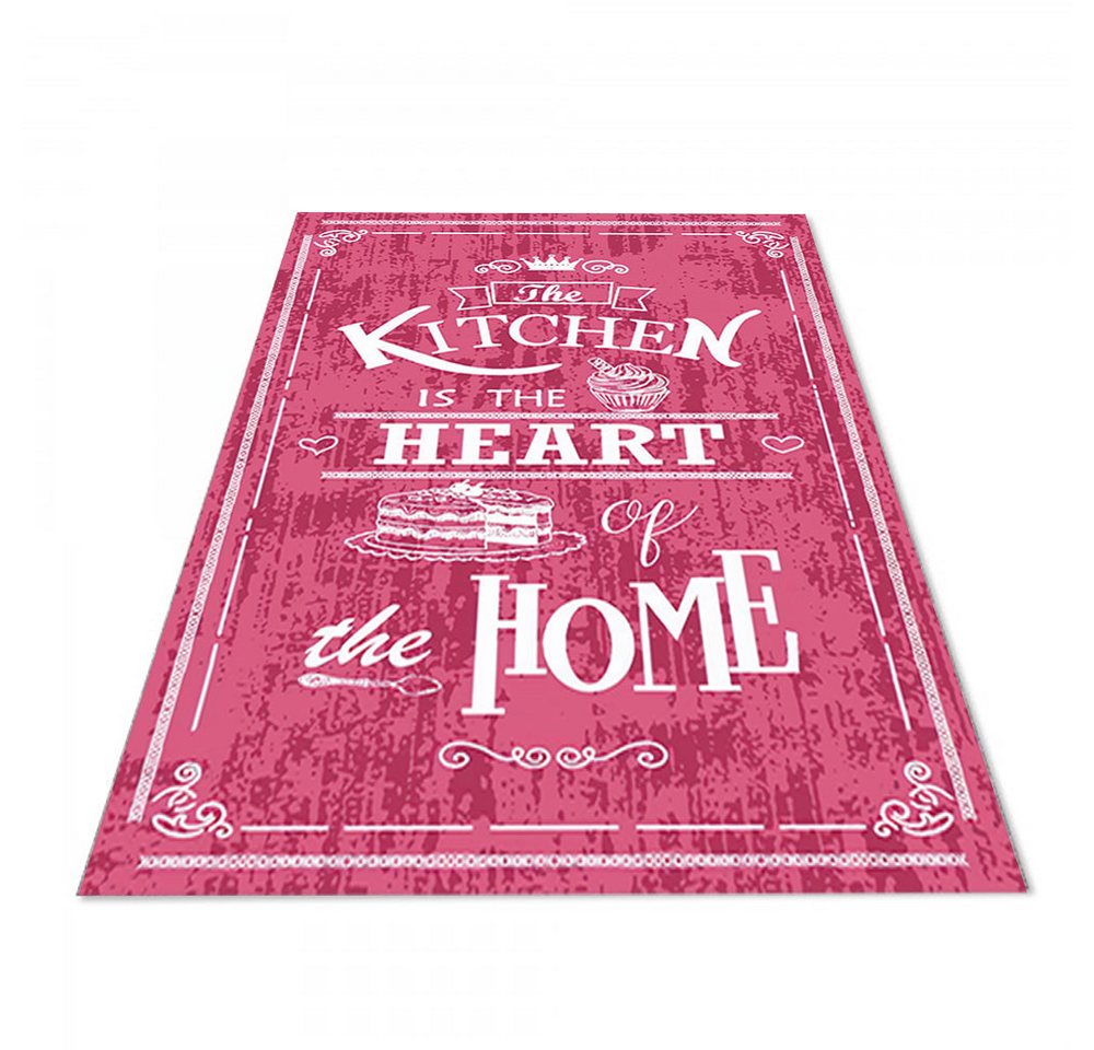 Teppich Jungengel Textilien Waschbarer Küchenteppich Kitchen Heart Rosa Pink, Jungengel Textilien, Höhe: 6 mm, Waschmaschinengeeignet, Fußbodenheizungsgeeignet von Jungengel Textilien