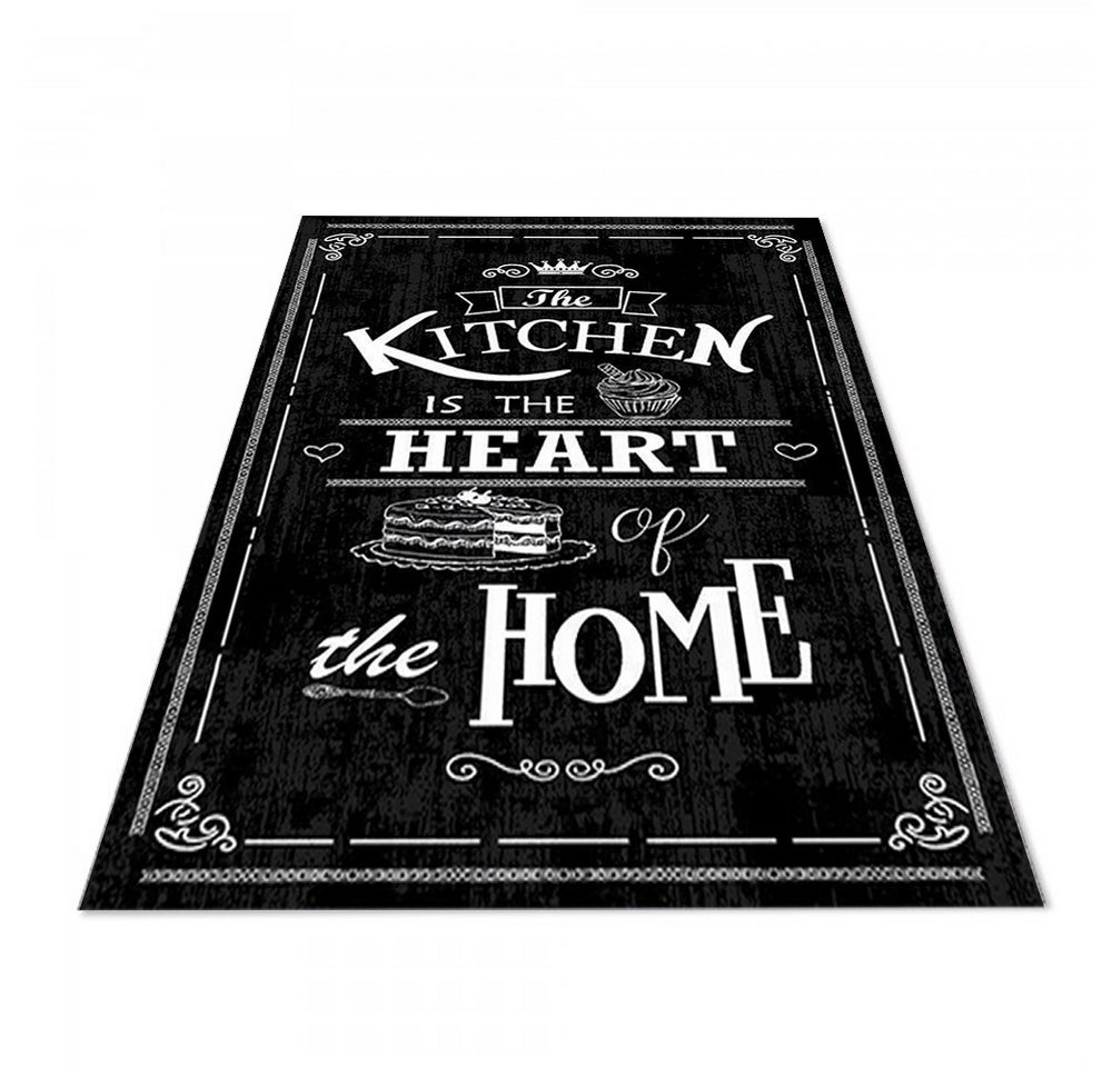Teppich Jungengel Textilien Waschbarer Küchenteppich Kitchen Heart Schwarz, Jungengel Textilien, Höhe: 6 mm, Waschmaschinengeeignet, Fußbodenheizungsgeeignet von Jungengel Textilien