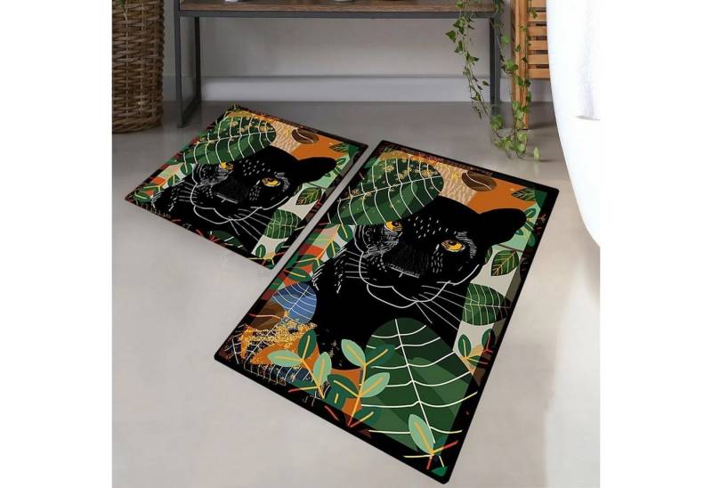 Jungengel Badematte 2tlg WC Teppich Set Schwarz Panther Motiv Badteppich Duschvorleger, Höhe 8 mm, 2 Badematten im Set, Rutschfeste Unterseite, Samtweiche Oberfläche, Florhöhe ca. 8 mm, Maschinenwaschbar, Rutschfest, Weich & komfortabel, Strapazierfähig, Feuchtigkeitsresistent, Schnelltrocknend, Polyester mit Baumwoll-Naturlatex-Rücken, Rechteckig, 2-teiliges Badematten-Set Panther-Design, rutschfest & pflegeleicht von Jungengel