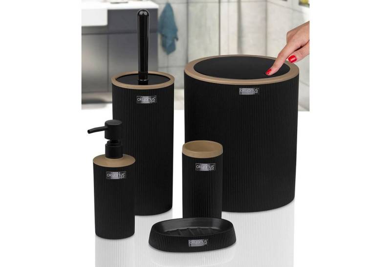 Jungengel Badezimmer-Set Mina Due Schwarz Gestreiftes Rundes 5-teiliges Bad-Set, (5-St), Modernes Streifendesign in Schwarz, Vollständiges 5-teiliges Set von Jungengel