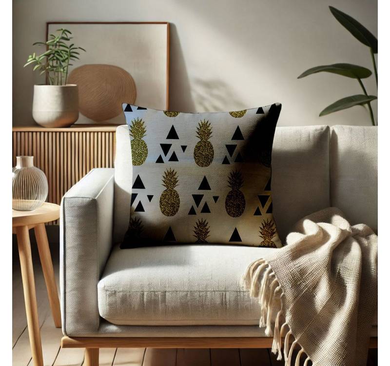 Jungengel Dekokissen 2er Kissen Set 40x40 Goldene Ananas Wohnzimmer Füllung Reißverschluss, Allergikerfreundlich, weich gefüllt & maschinenwaschbar bei 30 °C von Jungengel