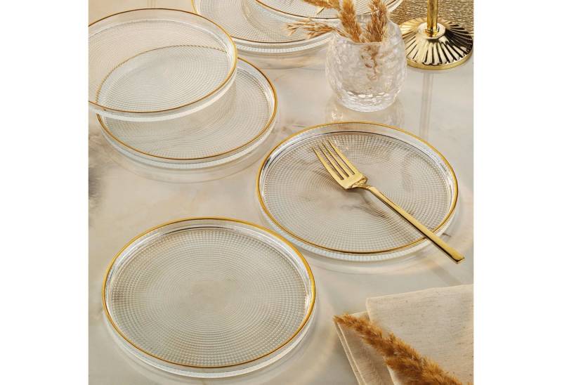 Jungengel Dessertteller 6er Set Glas mit Goldrand Kuchenteller Glasteller Vorspeisenteller, (6 St), Edles 6er Glas Dessertteller mit Goldrand, stapelbar & pflegeleicht von Jungengel