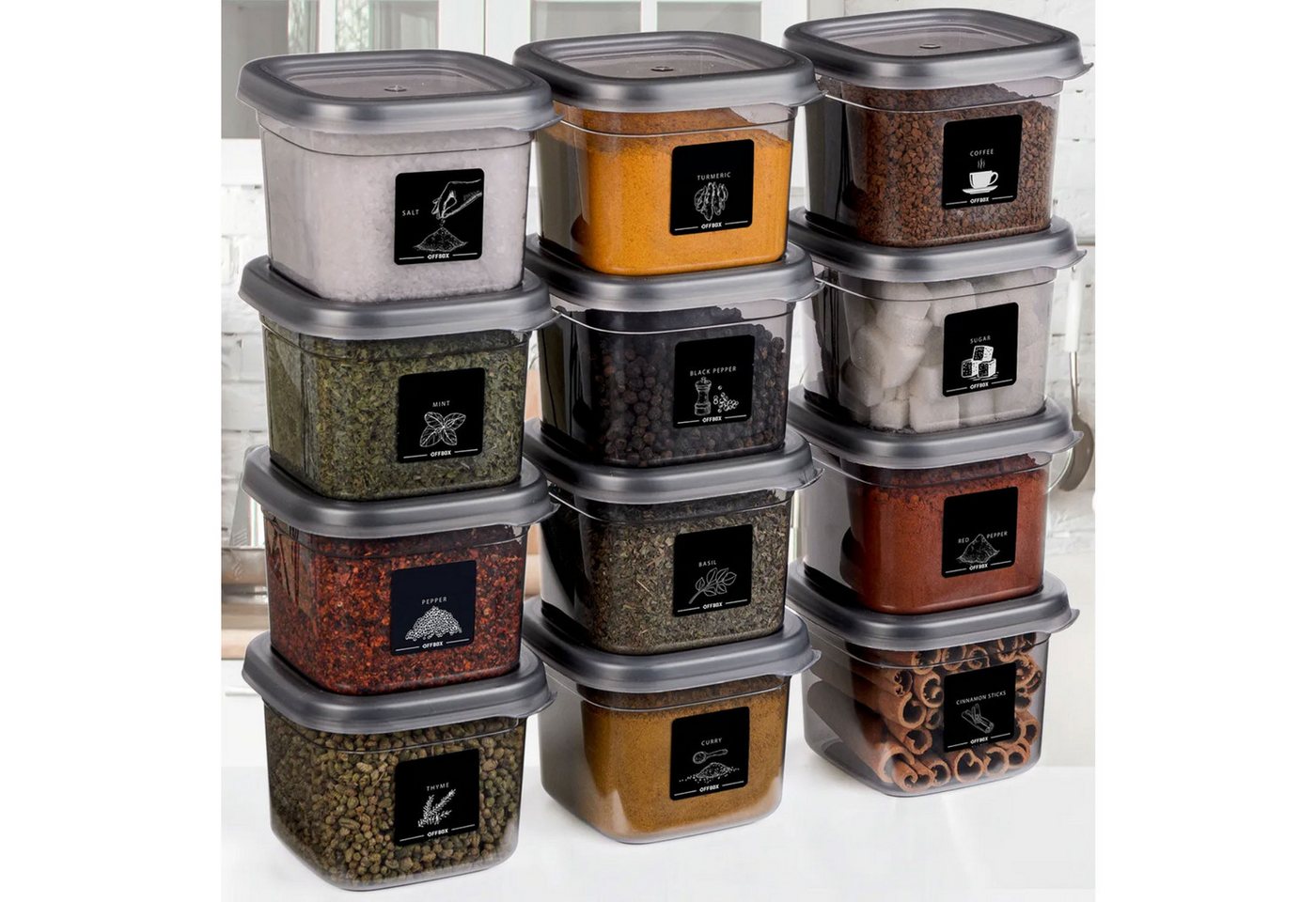 Jungengel Gewürzbehälter 12x Gewürzdosen Vorratsdosen Aufbewahrungsbox 550ml Vorratsgläser, BPA-Frei Kunststoff, (12-tlg), Mikrowellengeeignet, Spülmaschinenfest, Gefriergeeignet, BPA-frei von Jungengel