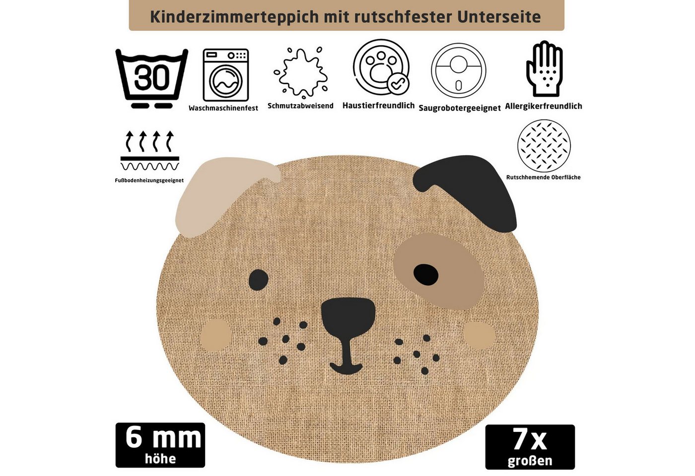 Jungengel Kinderteppich Katzenmuster mit Jutedesign Läufer Waschbarerteppich Tiermuster Kinder Jungengel Kinderteppich Katzenmuster mit Jutedesign Läufer Waschbarerteppich Tiermuster Kinder von Jungengel