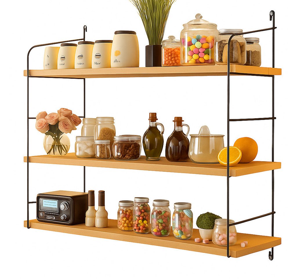 Jungengel Küchenregal Retro Wandregal Küchenregal Organizer Bücherregal Regal Holz Metall, Wandregal, Retro-Design, Holz & Metall, belastbar bis 15 kg pro Ebene, Vintage von Jungengel