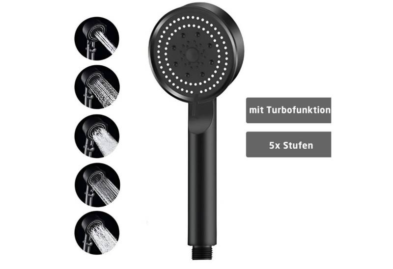 Jungengel Regenduschkopf Wassersparender Multifunktionsduschkopf Schwarz Brausekopf mit TURBO, 5-Funktions-Duschkopf mit Turbo-Boost und Wassersparfunktion von Jungengel