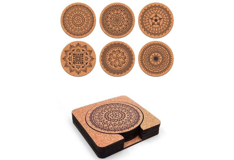 Jungengel Tassenuntersetzer Set 6x Teilig inkl. Ständer Tassenteller Untersetzer Glasuntersetzer, 6-tlg., Retro & Vintage Design, Holz-Untersetzer, Exklusives Design von Jungengel