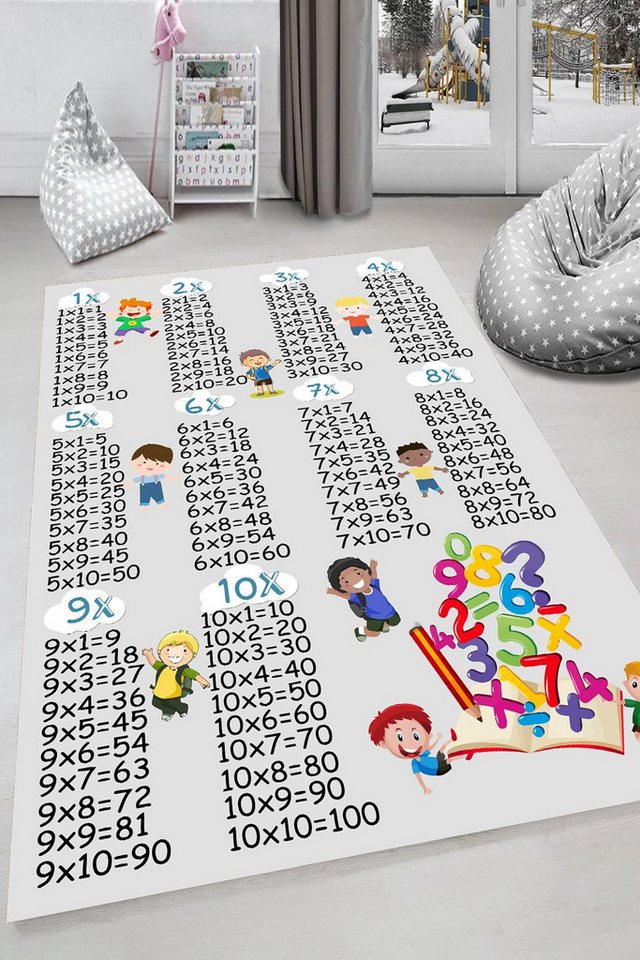 Jungengel Teppich Kinderteppich Einmaleins – Lernteppich mit bunter Malrechentafel, Fördert Rechnen lernen mit Spaß und Farben von Jungengel