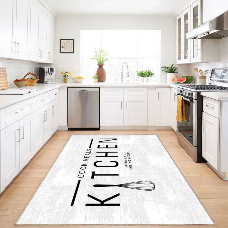 Jungengel Teppich Küchenläufer Kitchen Cook Meals Küchenmatte Weiß Waschbar & Praktisch von Jungengel