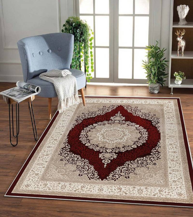 Jungengel Teppich Orient Persisch Design Wohnzimmer Rot Beige Waschbar Teppichläufer von Jungengel