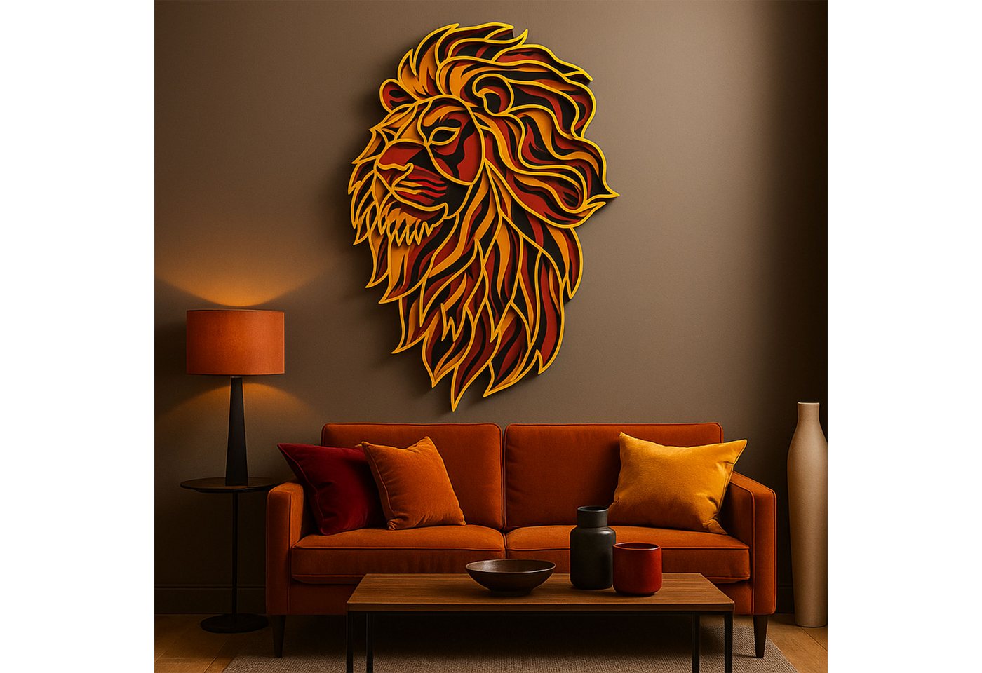 Jungengel Wandbild Galatasaray Löwe 3D Aslan Löwenbild Löwenkopf Wanddeko, 100% Holz, Einfache Montage ohne Bohren, 3D Effekt von Jungengel