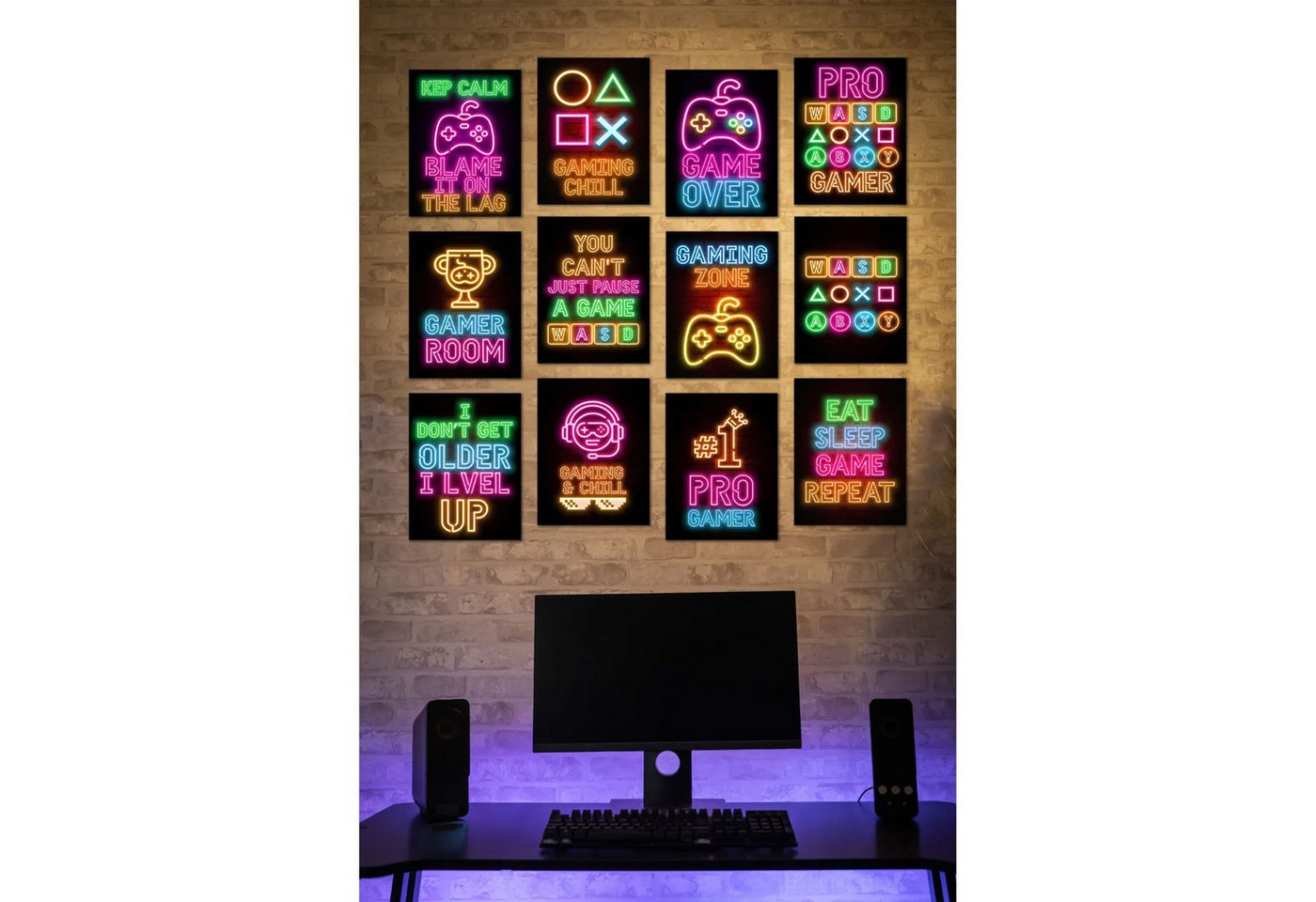 Jungengel Wandbild Gamer Zocker 12-Teilig Wanddeko Gaming-Room Spielzimmer, (12 St), Extra für Zocker & Gamer designed von Jungengel