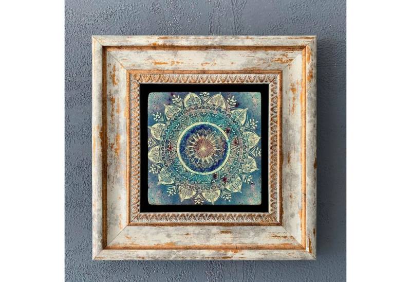 Jungengel Wanddekoobjekt Exklusives Wandbild Mandala 20x20 Naturstein mit Rahmen (1 St), Mandala-Motiv, handgefertigt, Naturstein, mit Antikrahmen von Jungengel