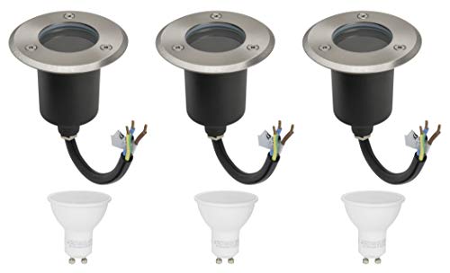 3er Set Bodeneinbauleuchte Rund IP67 Wasserdicht 230Volt AC GU10 5Watt LED Leuchtmittel Warmweiss 400Lumen 3000K Befahrbar Edelstahl Rostfrei Gehwegbeleuchtung Gartenbeleuchtung von JungesLicht