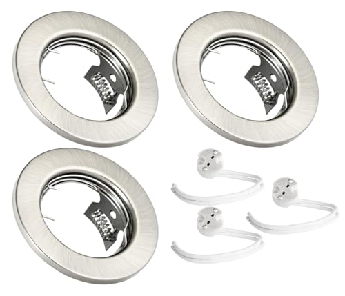JungesLicht 3er Set Einbaustrahler gebürstet mit GU5.3 MR16 Keramikfassung, Außendurchmesser 80mm, Bohrdurchmesser 55mm bis 68mm passend, Deckenstrahler, Einbauleuchte, Deckenspots, ohne Leuchtmittel von JungesLicht